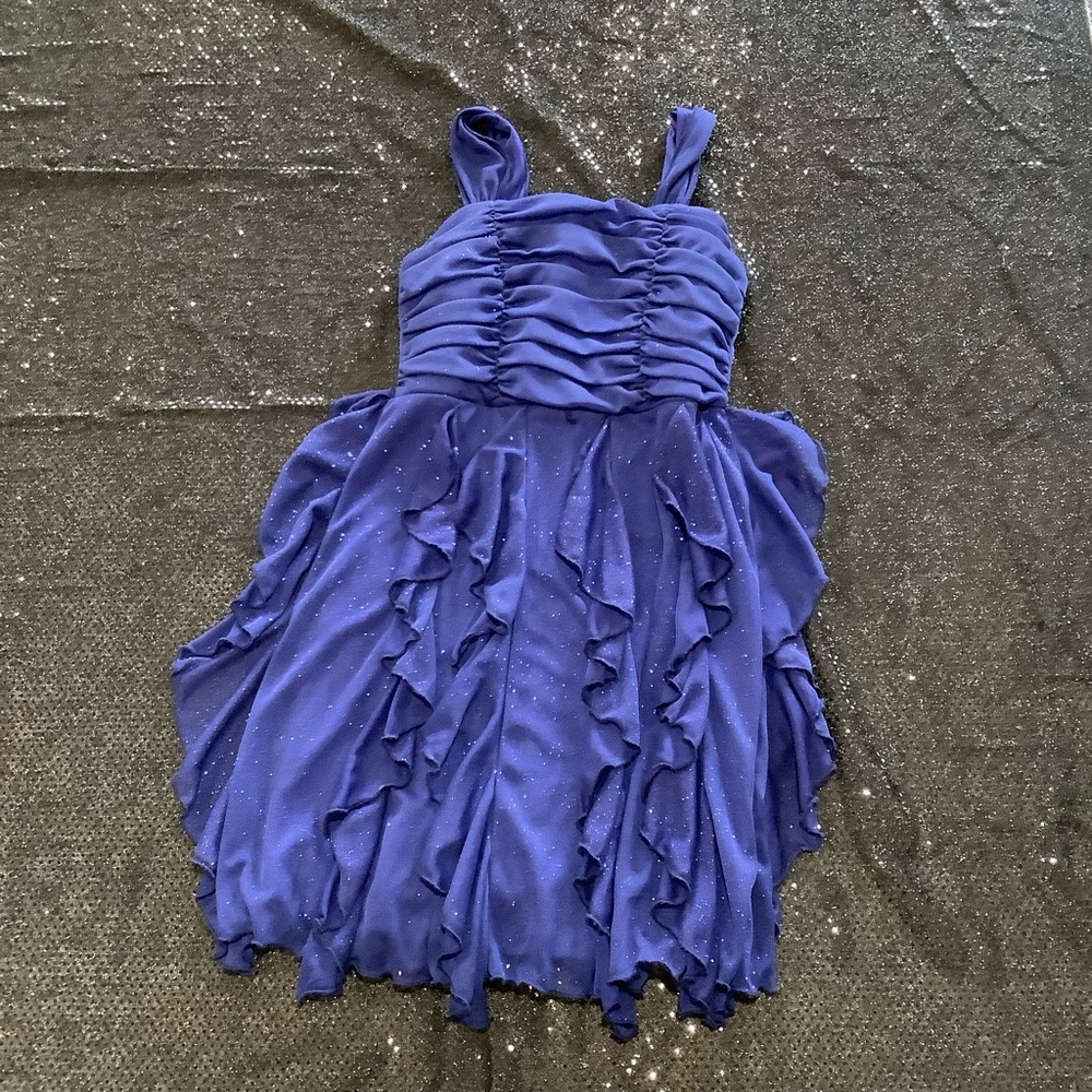 Royal Blue Sparkly Ruffled Fancy Kids Dress